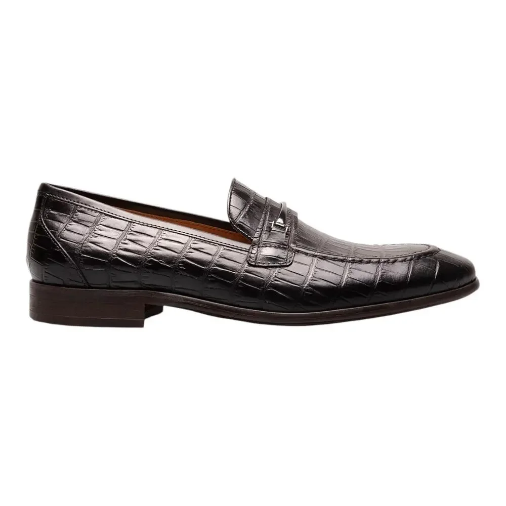 Stacy Adams Men's Ferdinand Leather Moc Toe Slip On Loafers Black Croc Size 7
